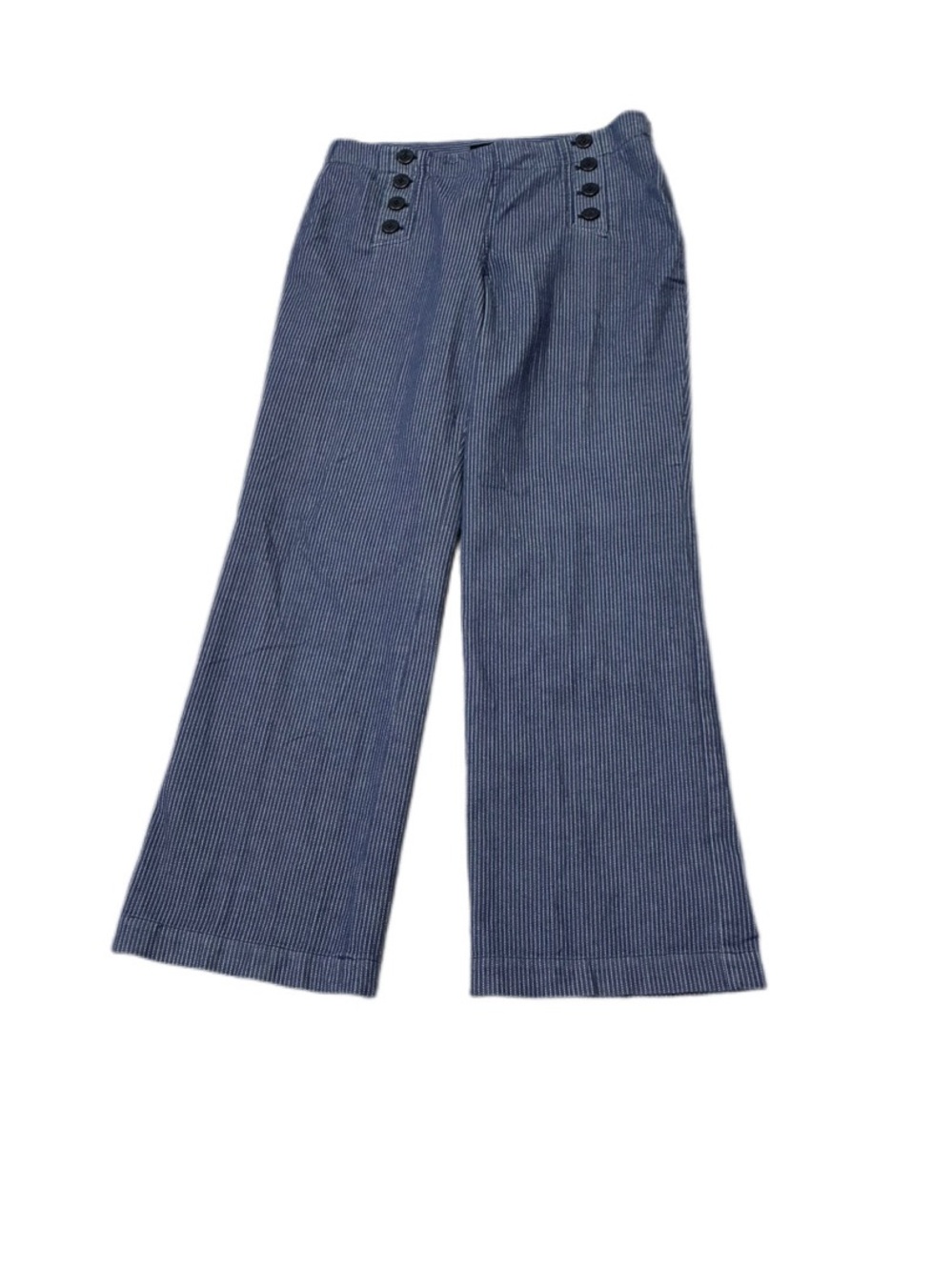 Talbots Navy and White Pinstripe Trousers with Button Waist Detail